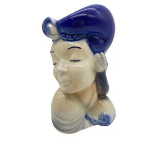 Royal Coplay wall pocket head vase blue white Bare shoulder eyes closed home dec